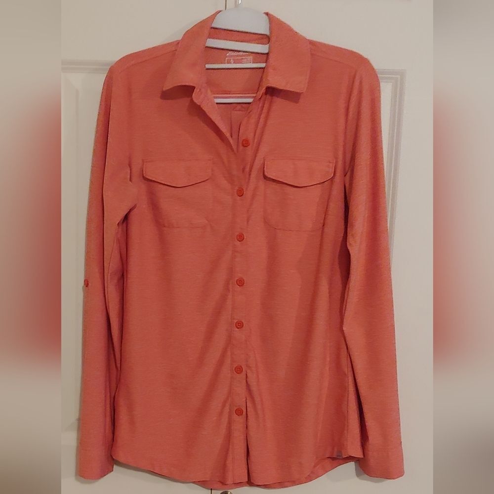 Eddie Bauer Athletic Activewear Long Sleeve Shirt Coral Sz XS